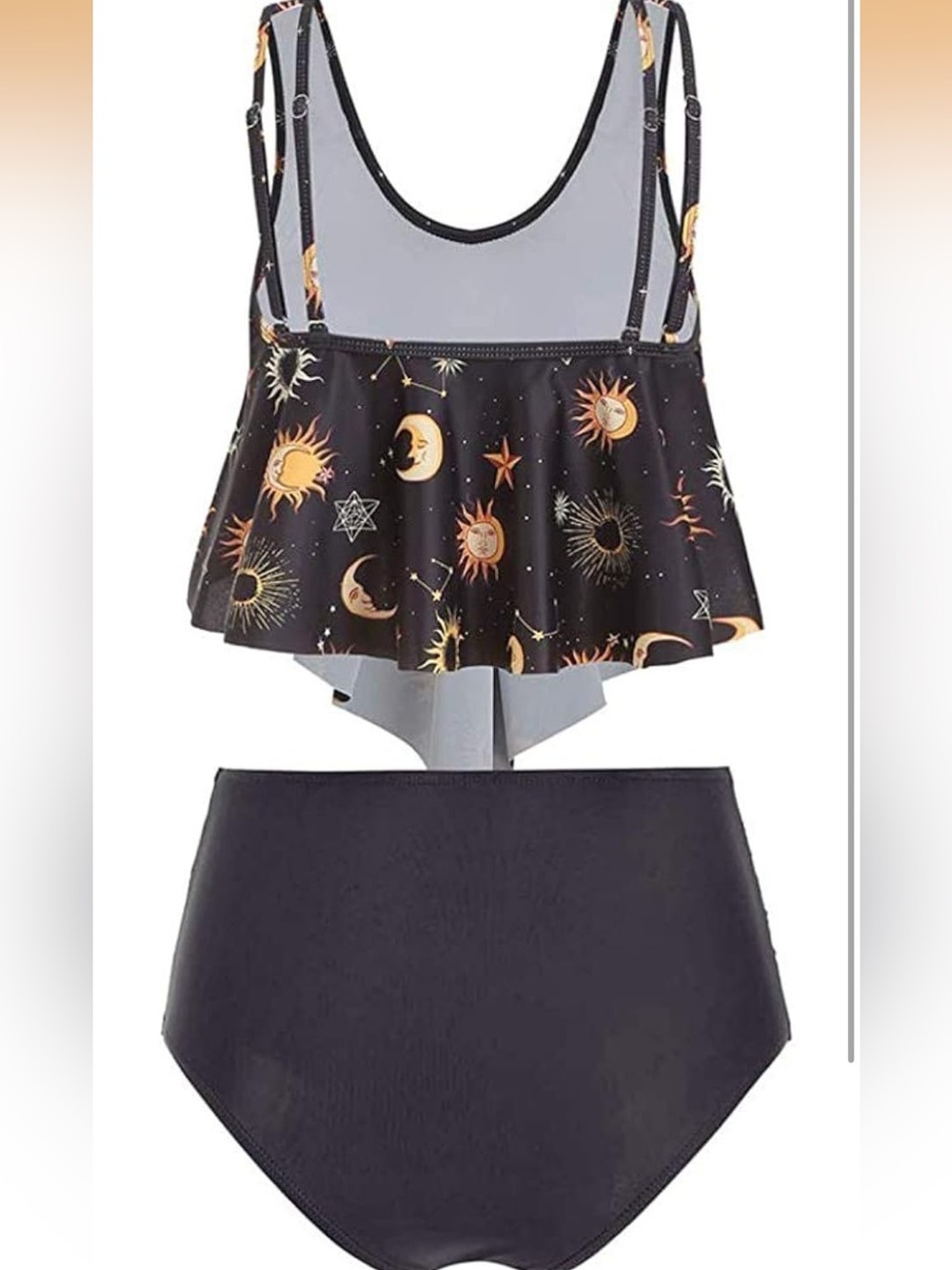 Sun Stars Moon Flounce High Waisted Tankini Swimsuit Black. 1938/bb7-1 - Picture 2 of 5